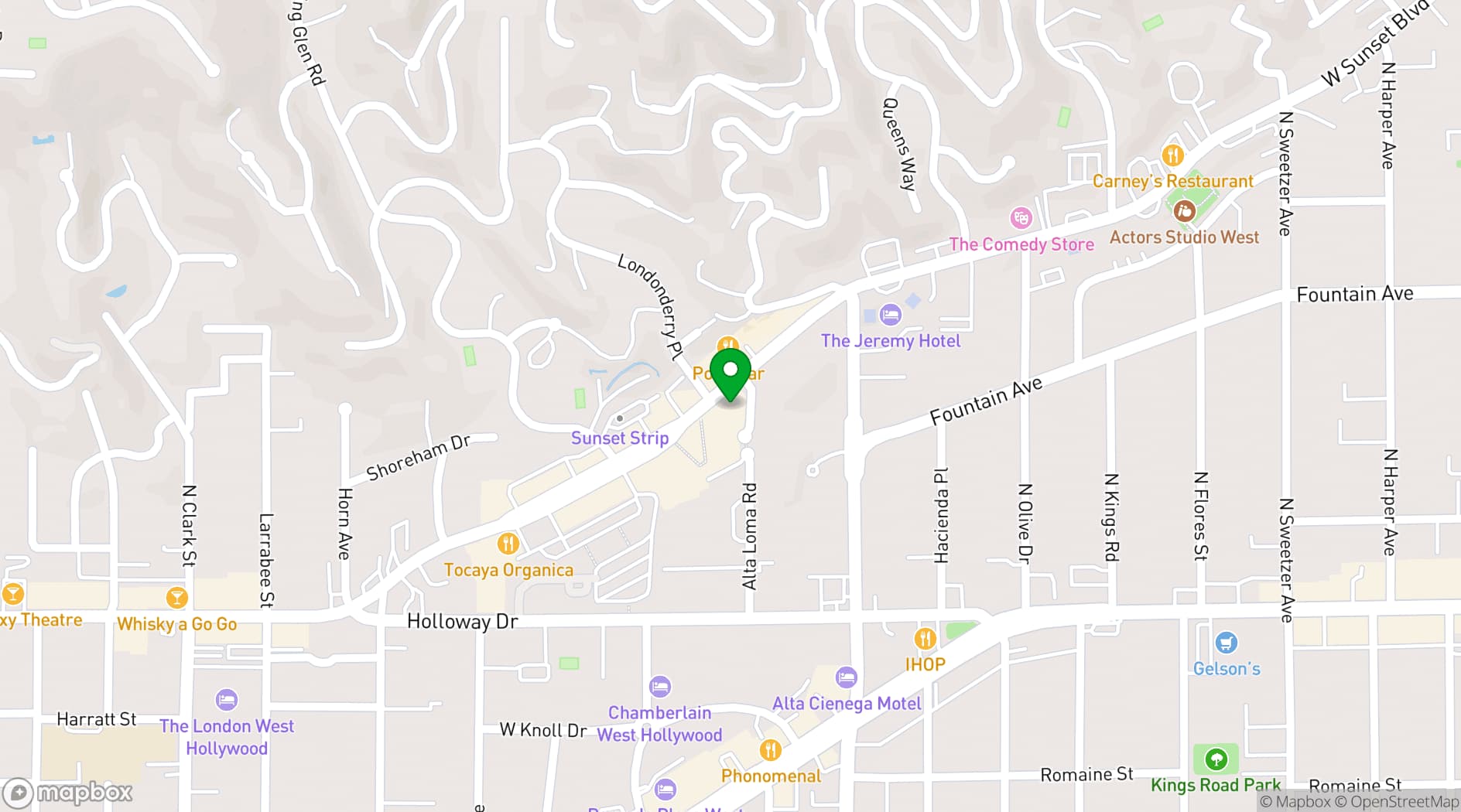 Map showing Hills Penthouse West Hollywood