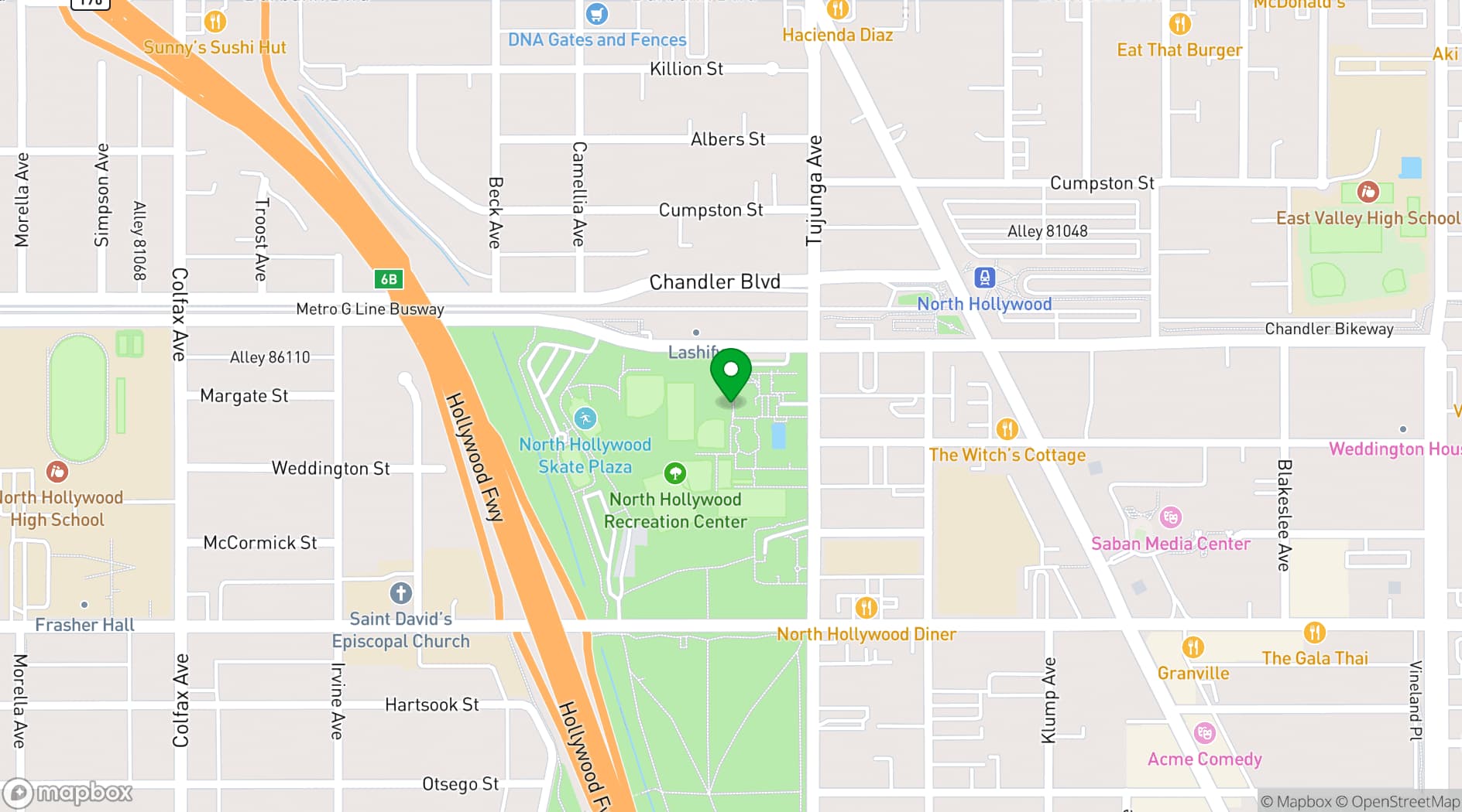 Map showing City of Los Angeles Department of Recreation and Parks - Special Event Venues