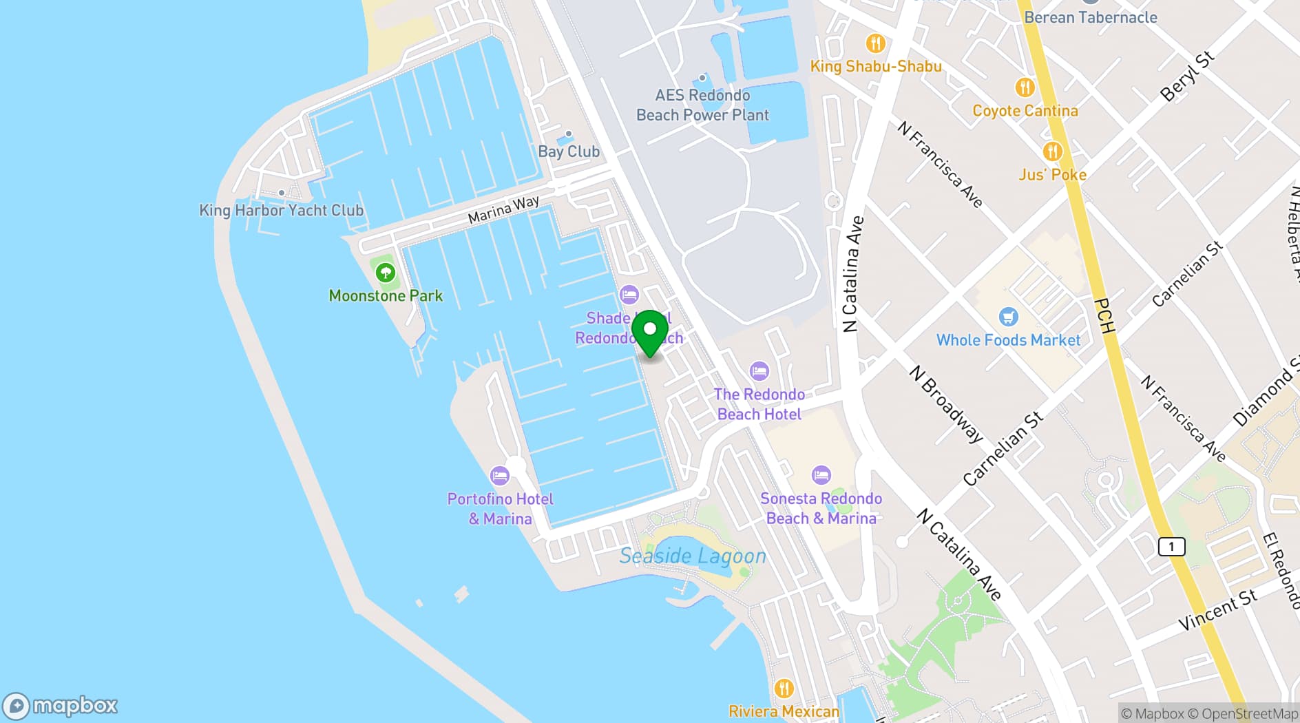 Map showing The Harbor Rooms at Redondo Beach
