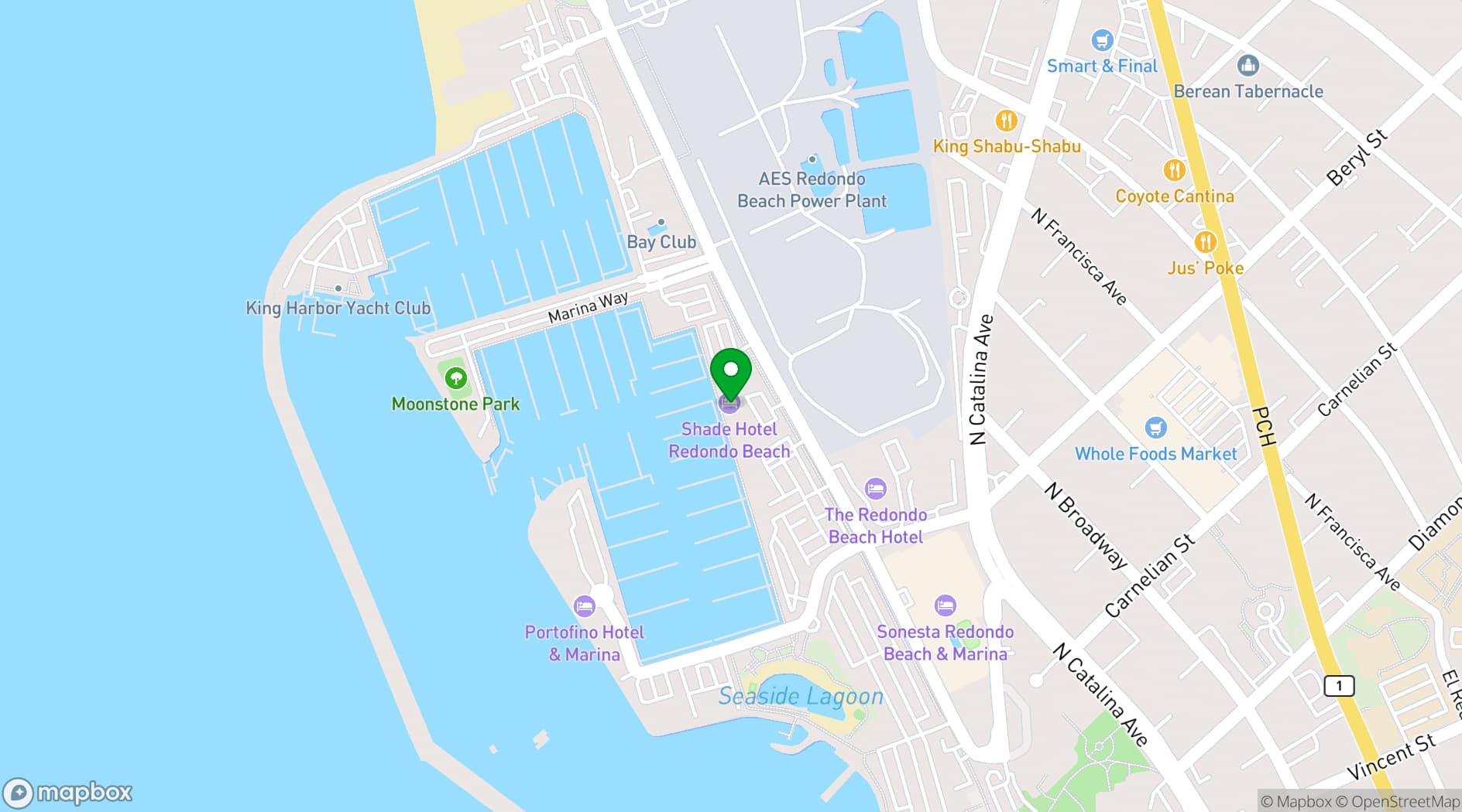 Map showing Shade Hotel Redondo Beach