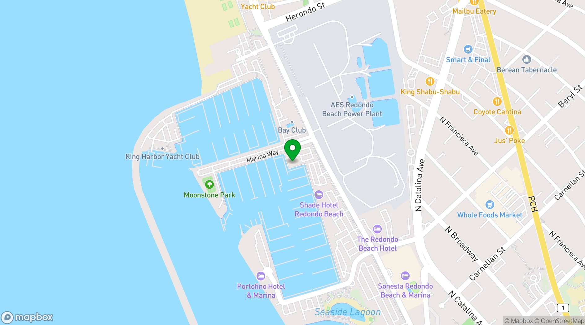 Map showing Bluewater Grill