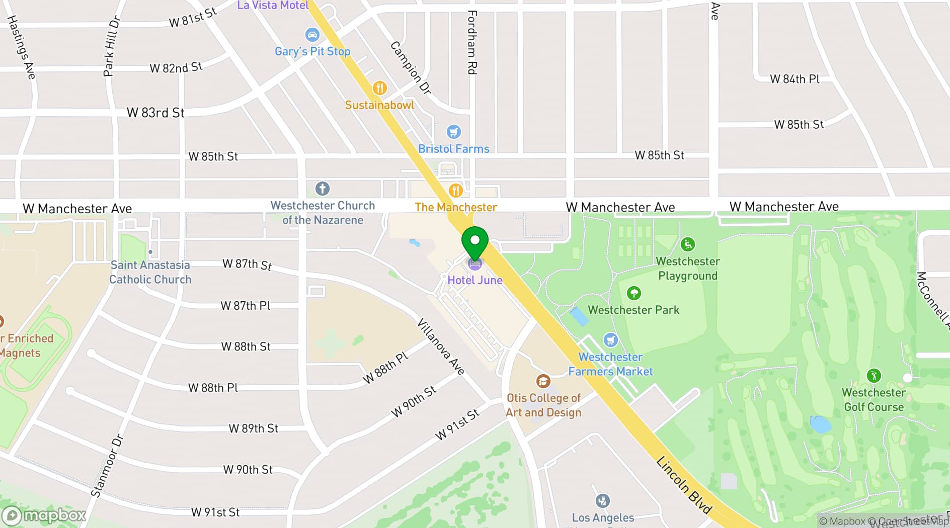 Map showing Hotel June West LA