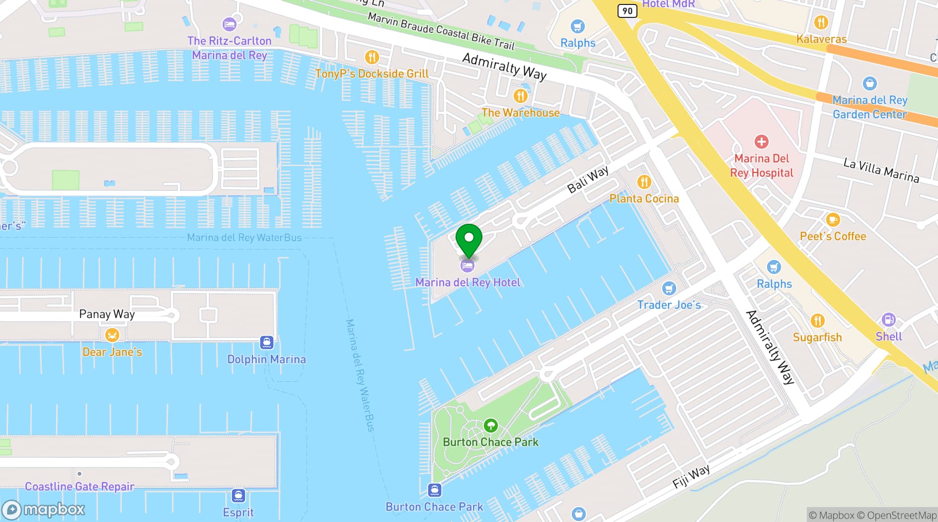 Map showing The Marina del Rey Hotel