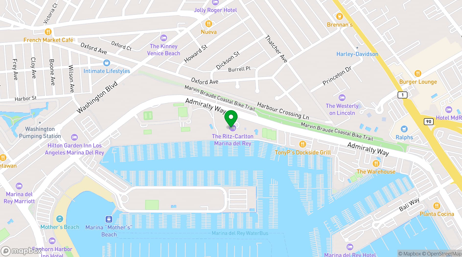 Map showing The Ritz-Carlton, Marina del Rey