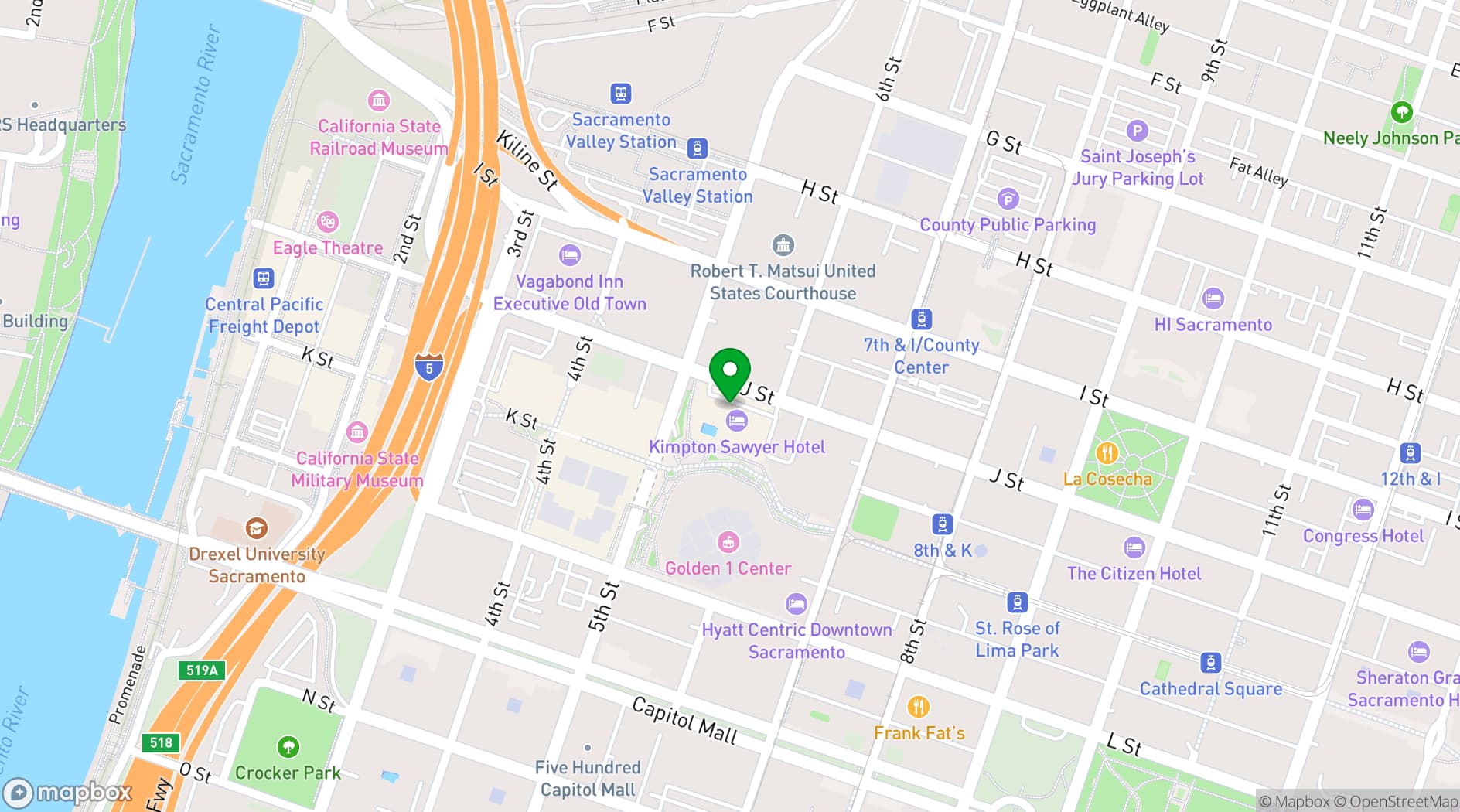 Map showing Kimpton Sawyer Hotel