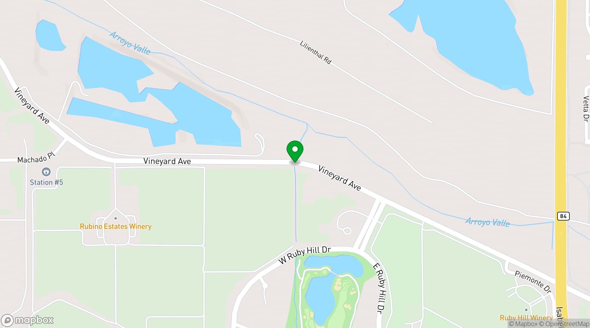 Map showing Palm Event Center in the Vineyard