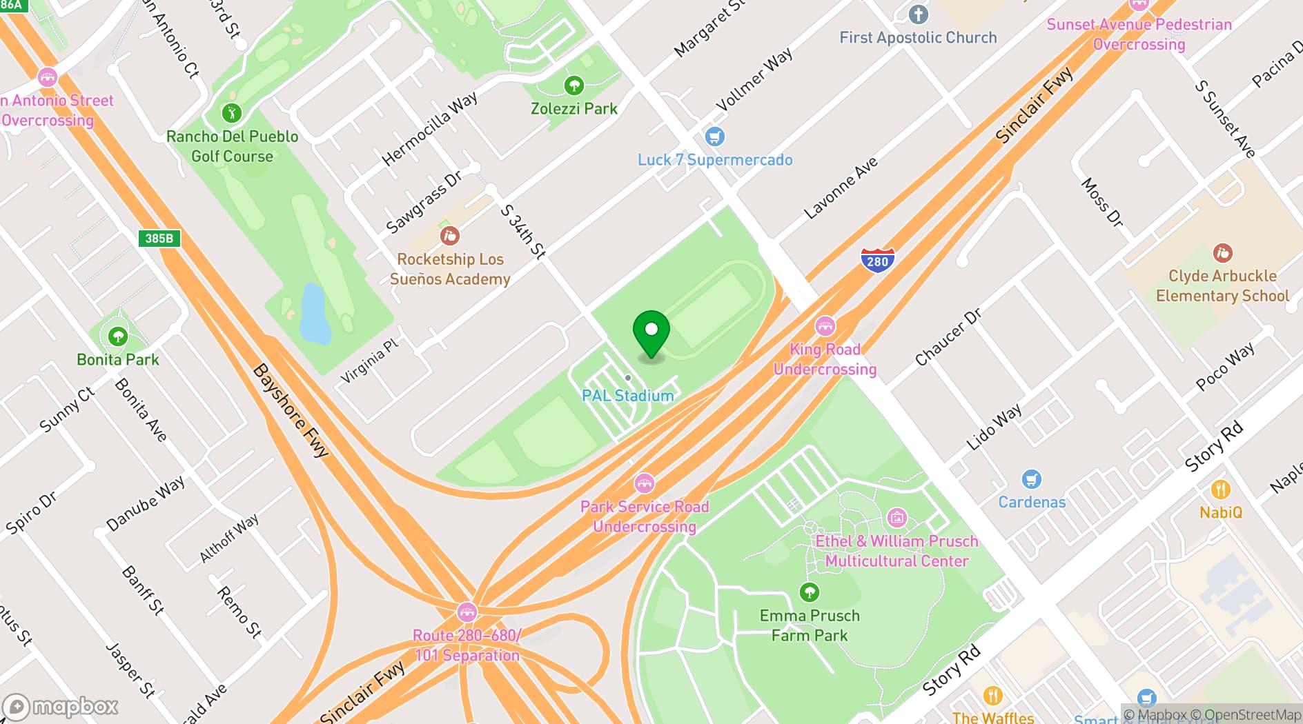 Map showing San Jose Police Activities League