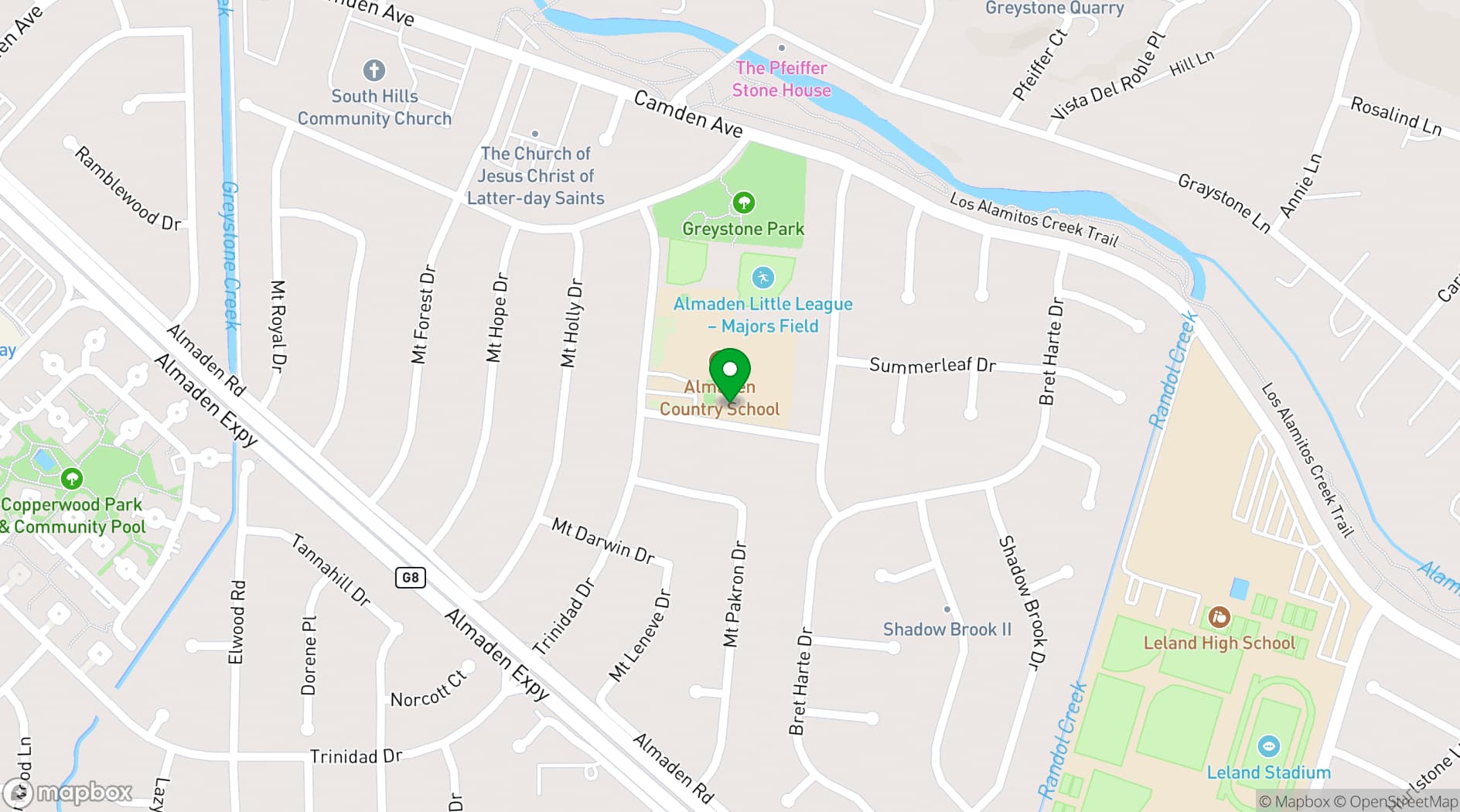 Map showing Fisher Event Center at Almaden Country Day School