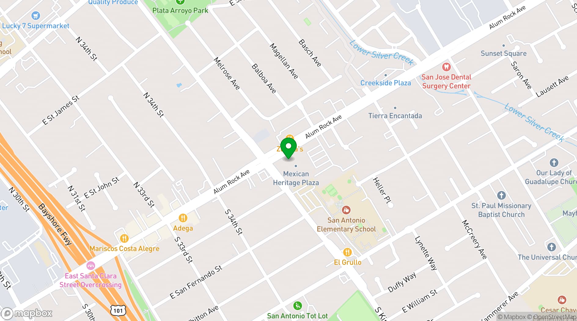 Map showing Mexican Heritage Plaza