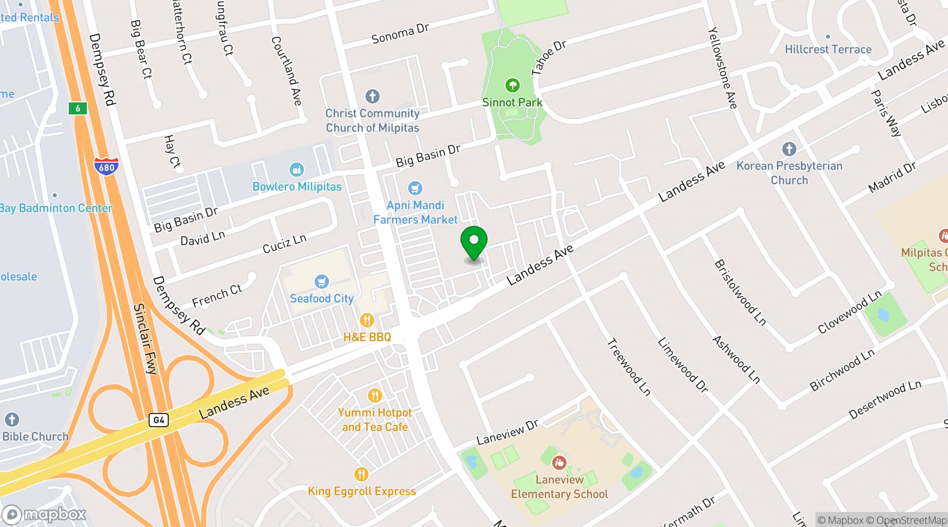 Map showing Parktown Pizza Company