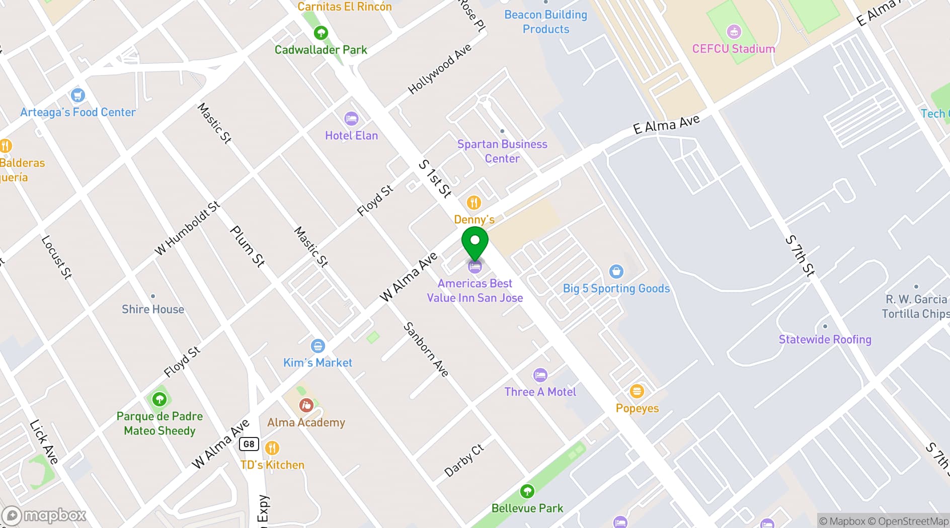 Map showing Americas Best Value Inn - San Jose Convention Center