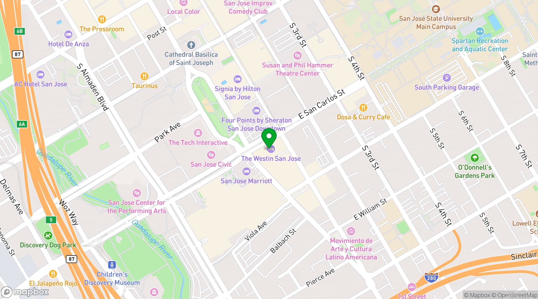 Map showing San Jose Marriott