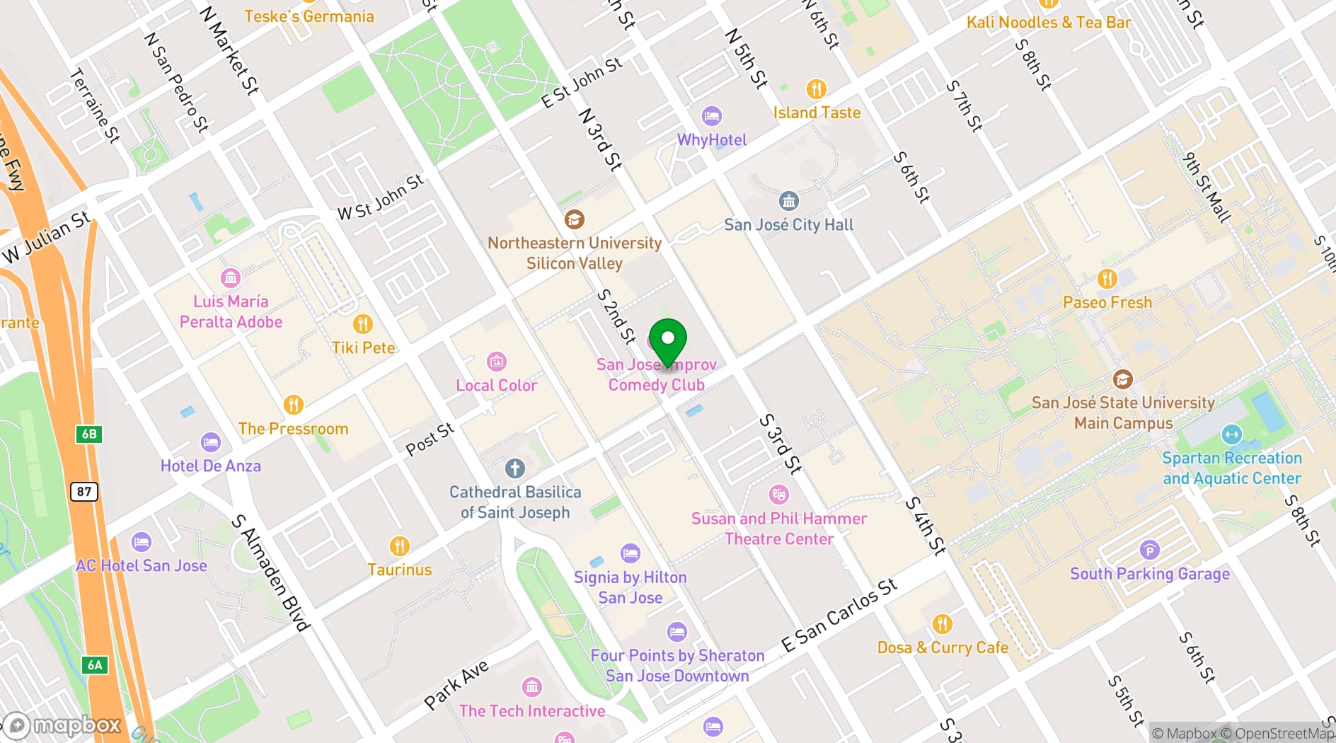 Map showing The Loft Bar and Bistro