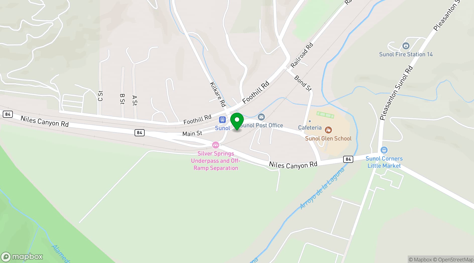 Map showing Sunol's Casa Bella