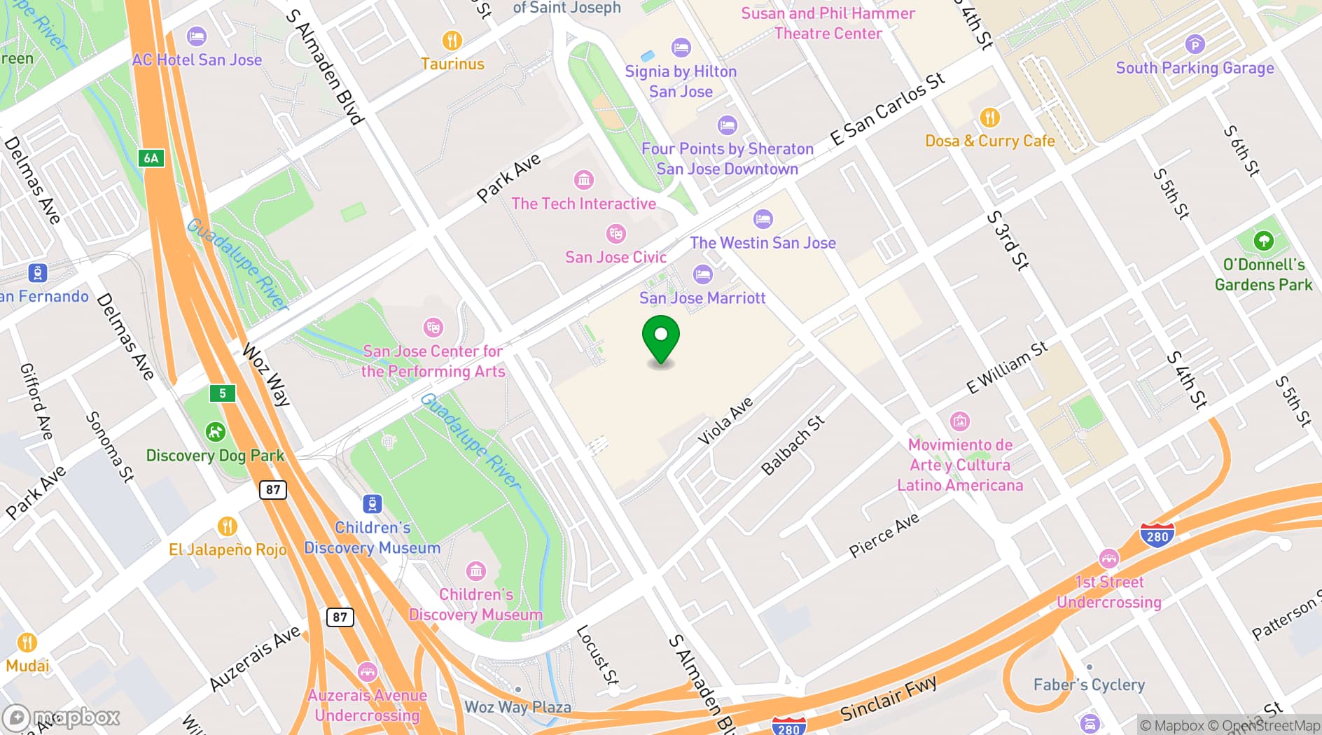 Map showing San Jose McEnery Convention Center