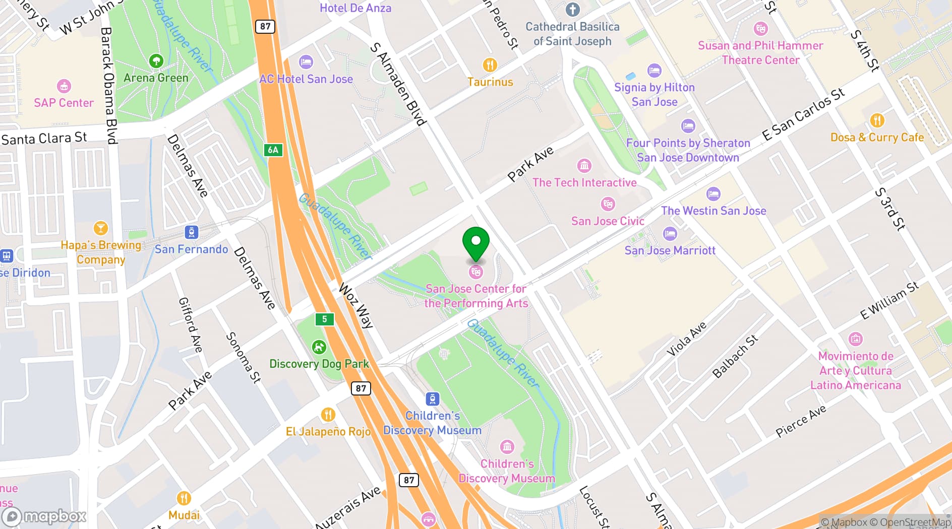Map showing Center for the Performing Arts