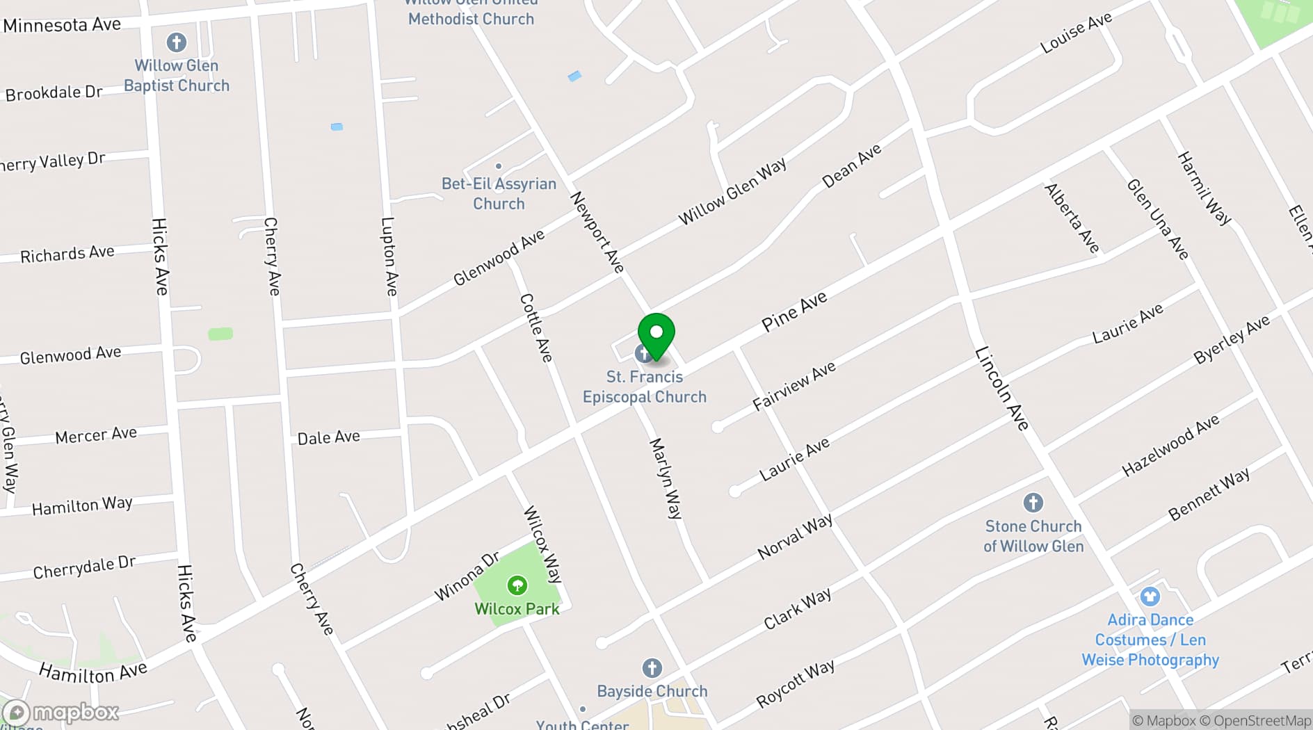 Map showing St. Francis Episcopal Church