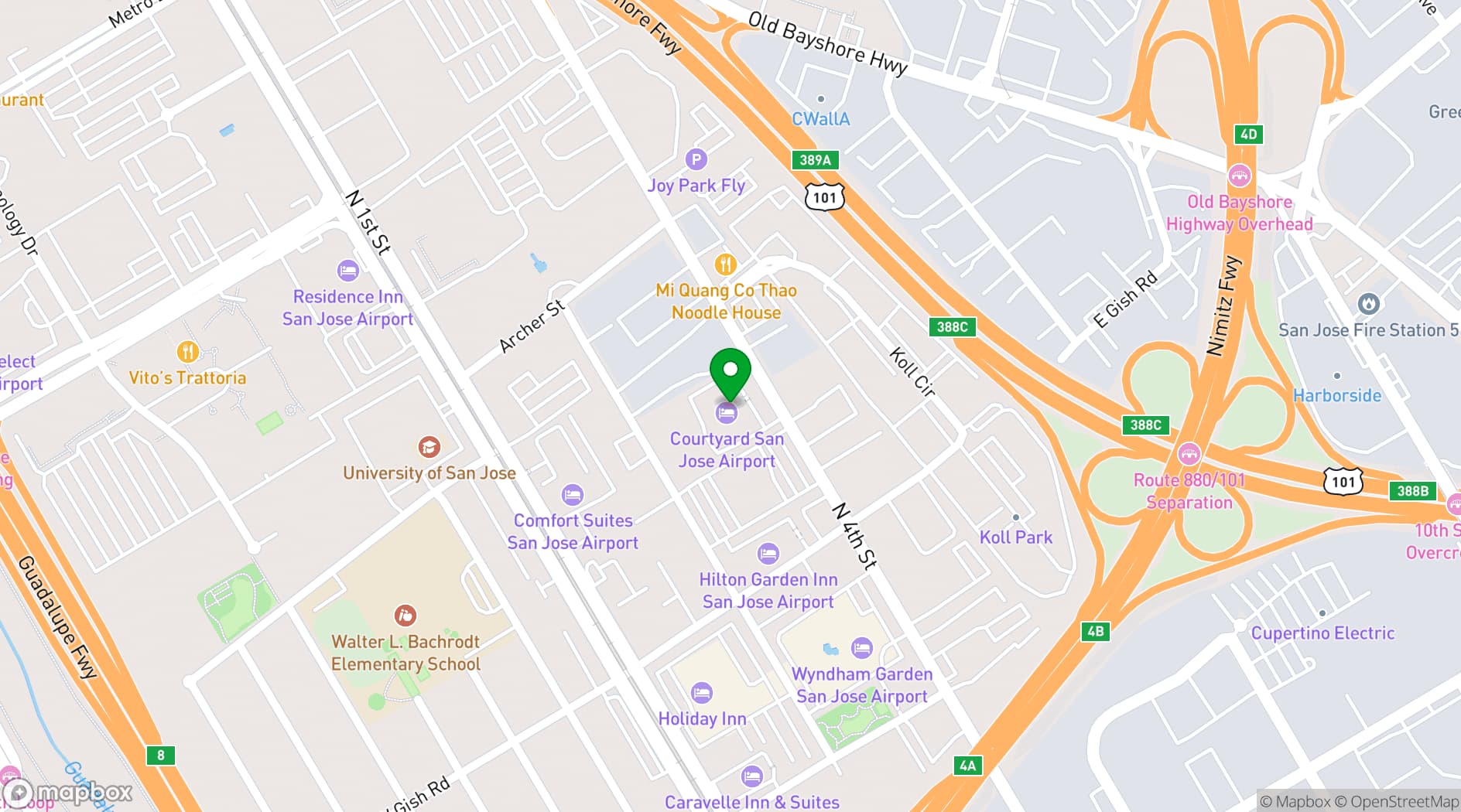 Map showing Four Points by Sheraton San Jose Airport