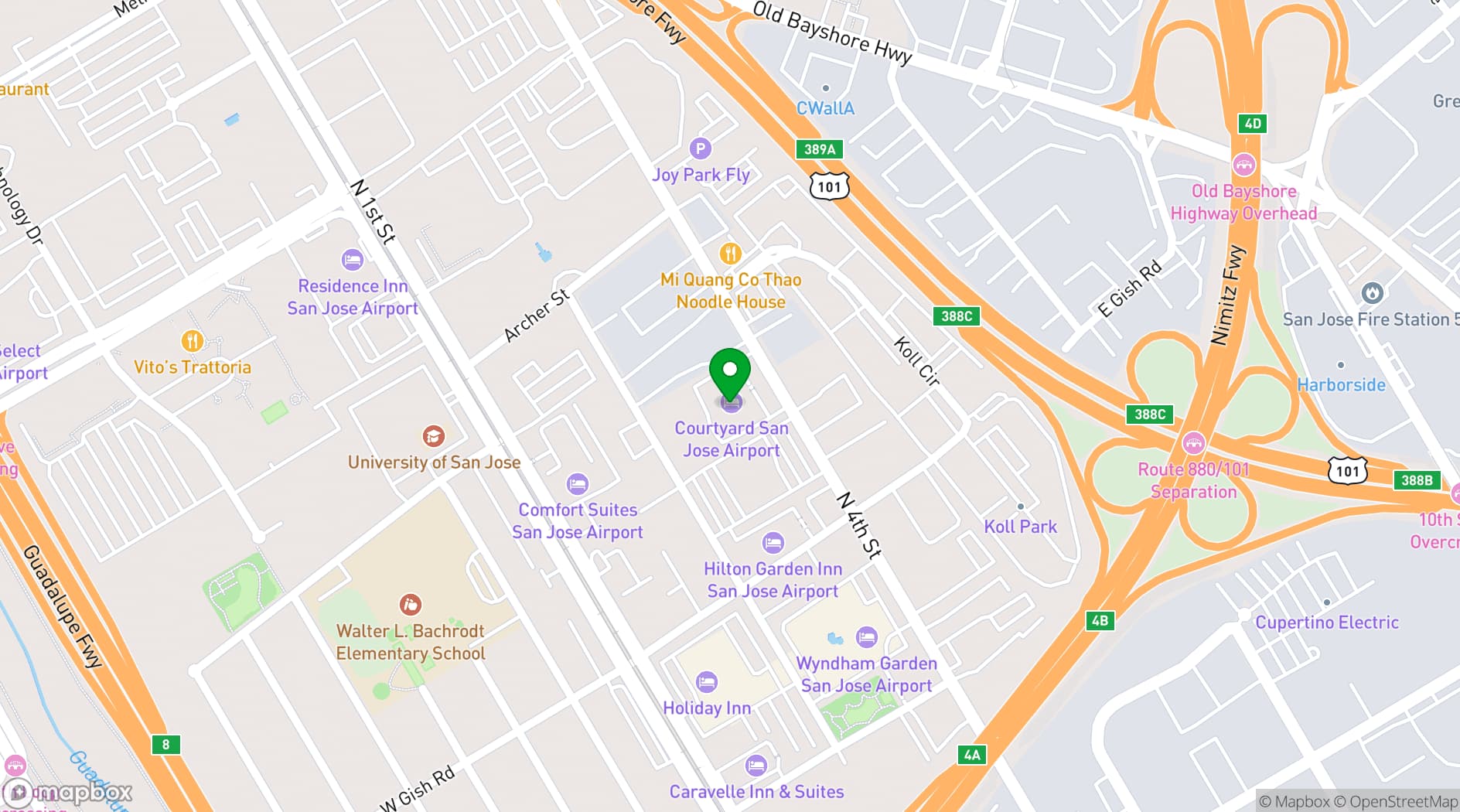 Map showing Four Points by Sheraton San Jose Airport