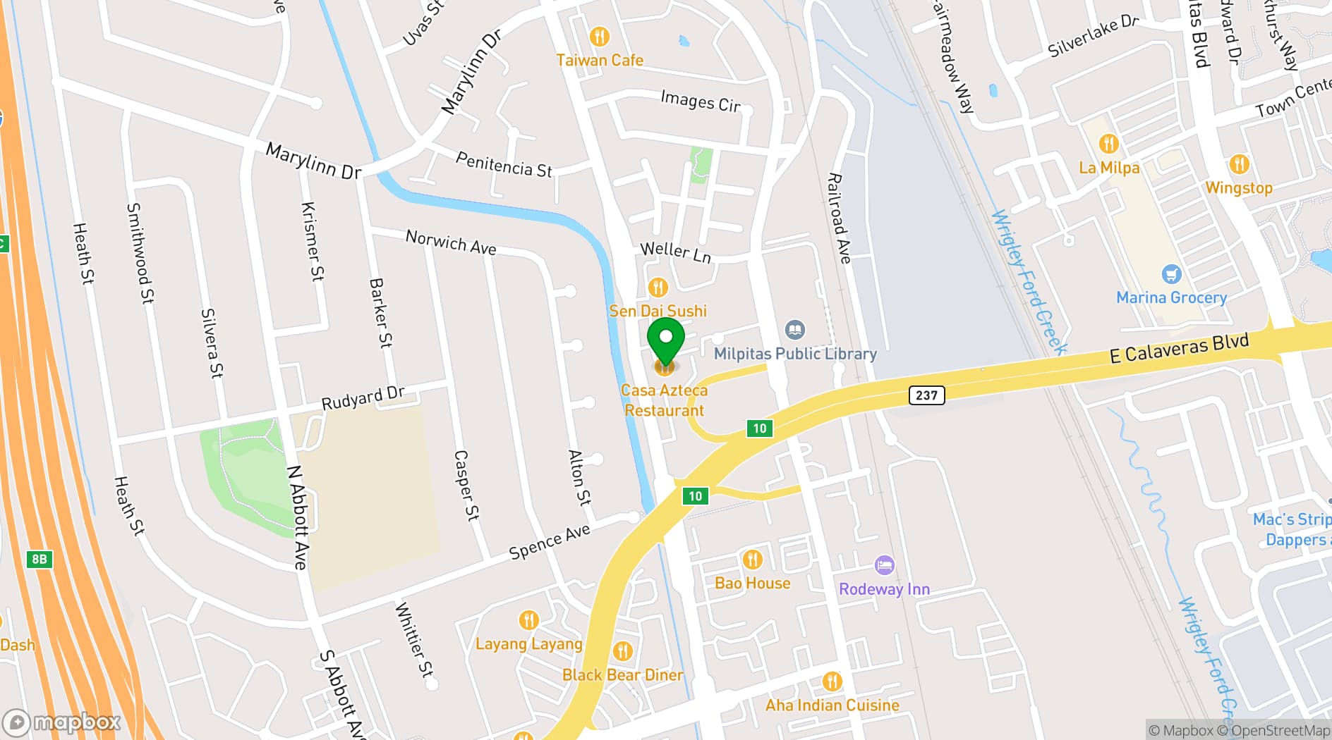 Map showing Casa Azteca