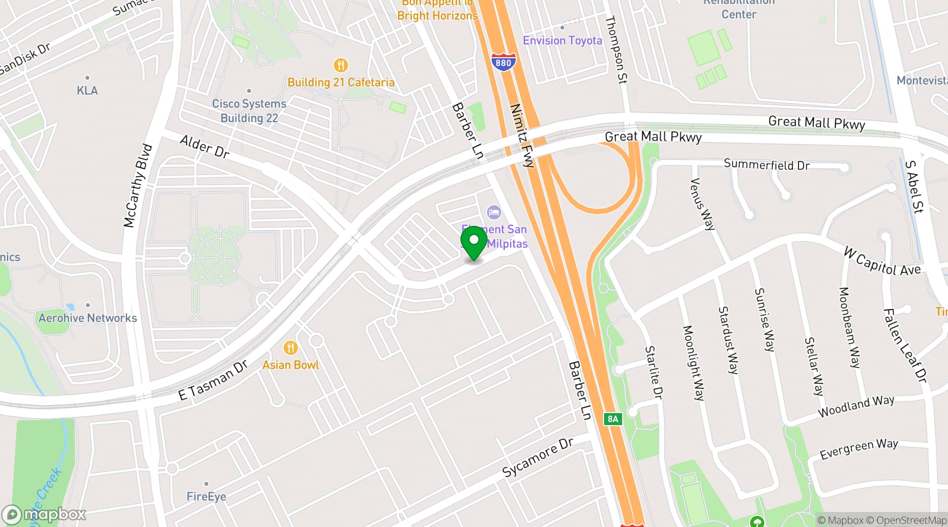 Map showing Element San Jose Milpitas