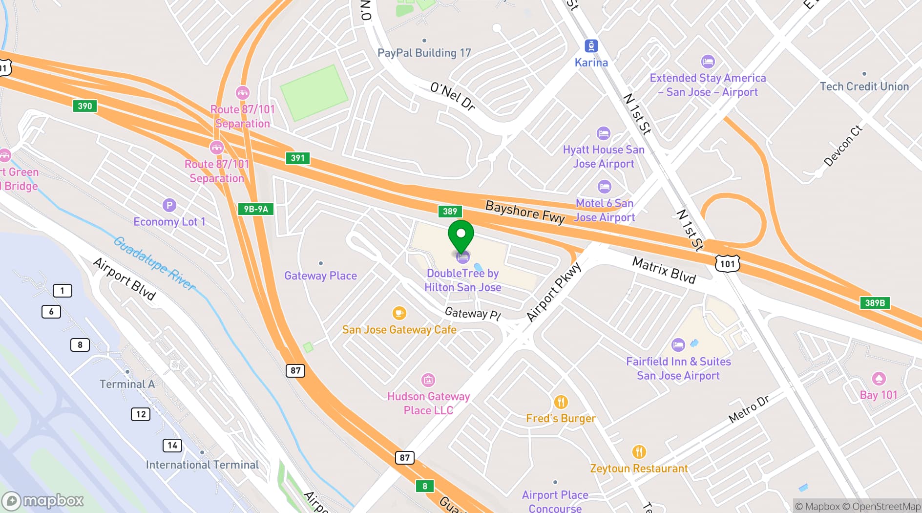 Map showing Hilton San Jose