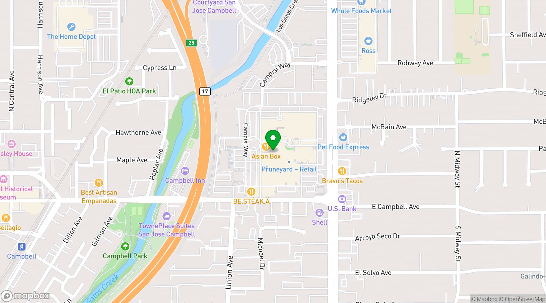 Map showing Buca di Beppo Campbell