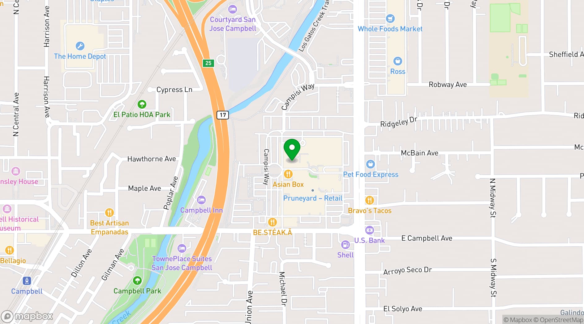 Map showing San Jose - Rock Bottom Restaurant & Brewery