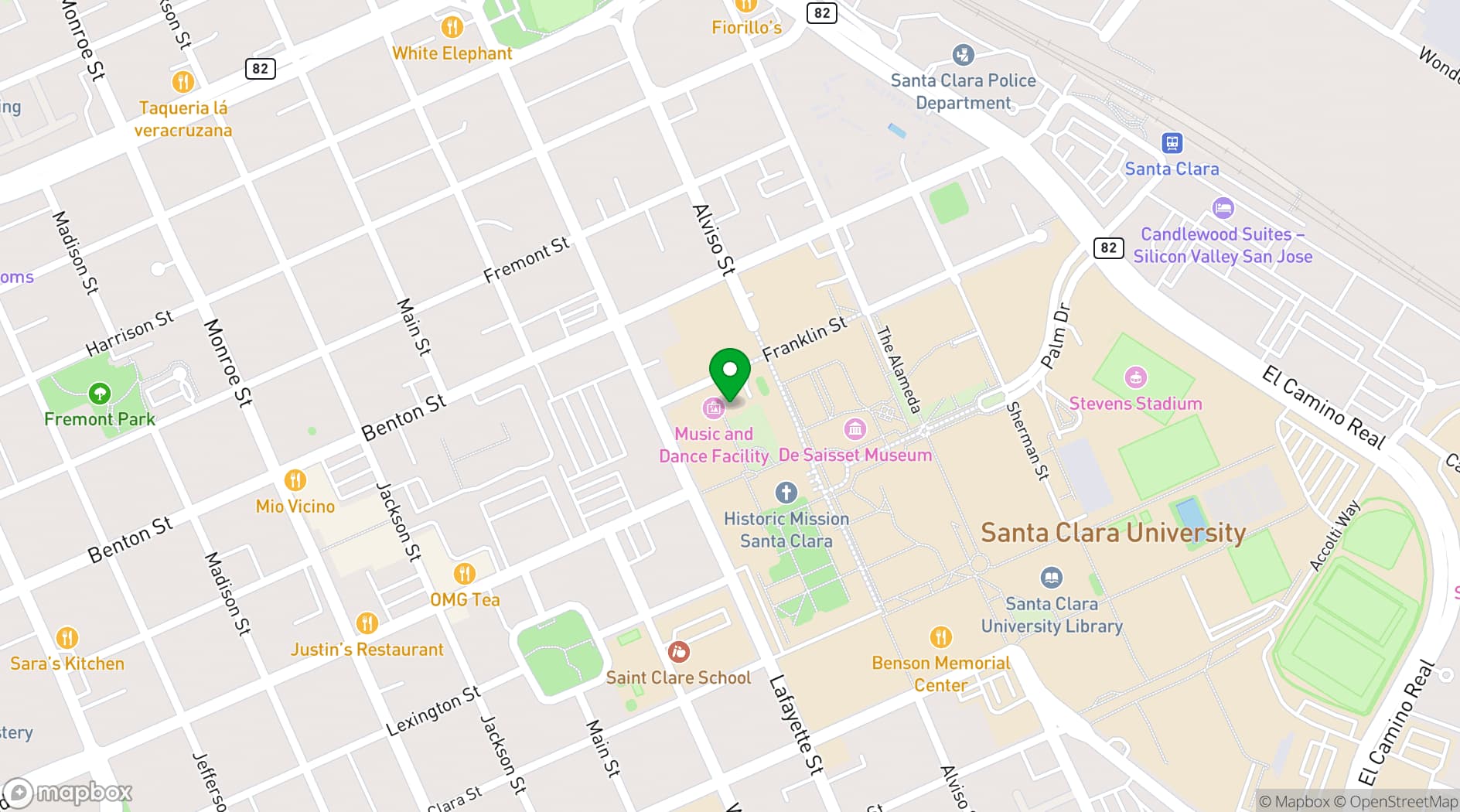 Map showing SCU Presents Performing Arts Center