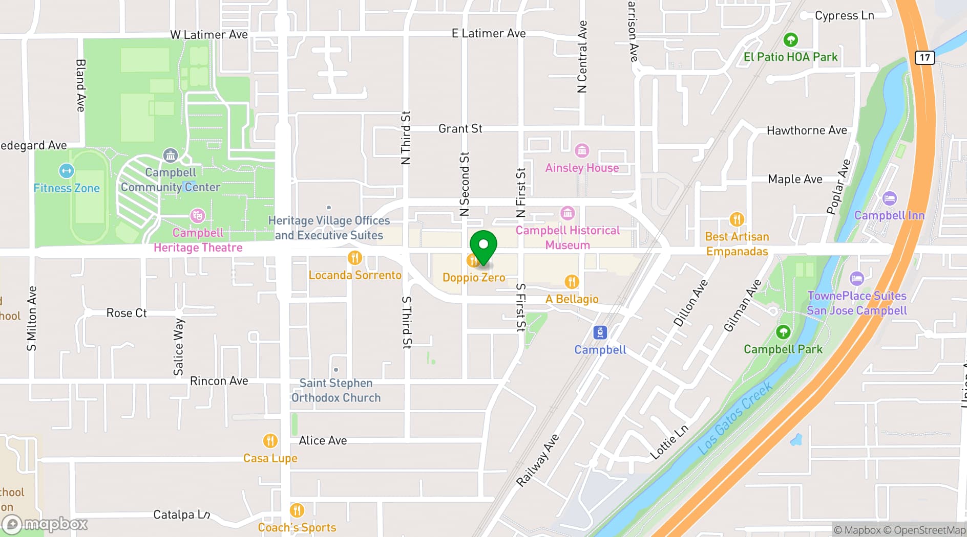 Map showing Tessoras Campbell Restaurant