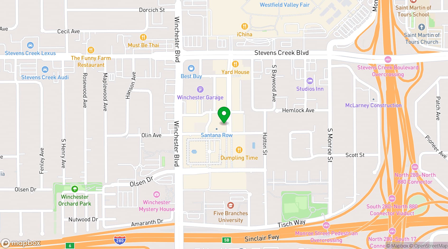 Map showing Hotel Valencia Santana Row