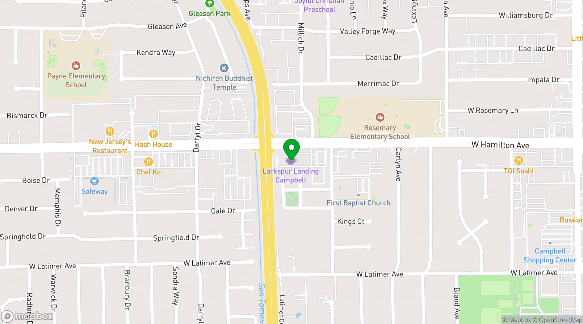 Map showing Larkspur Landing Campbell