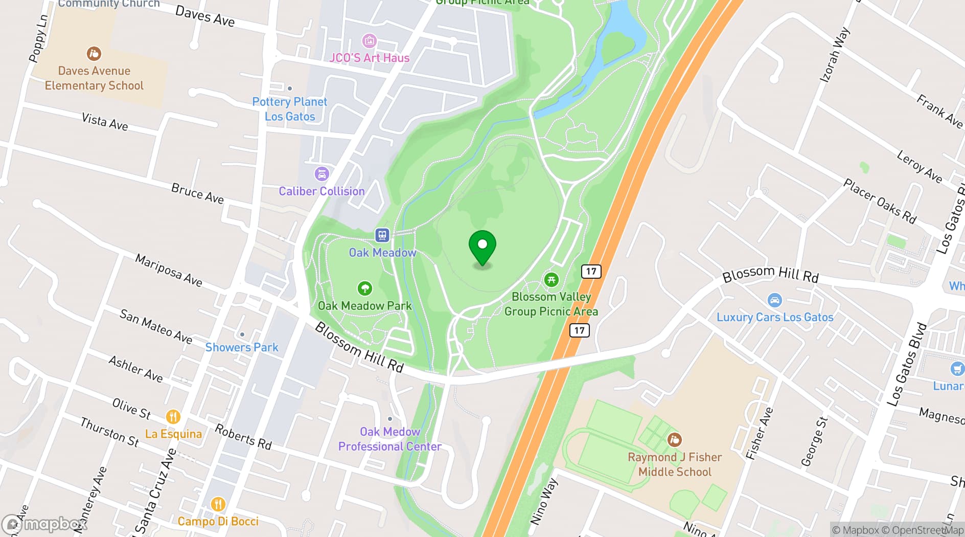 Map showing Vasona Lake County Park