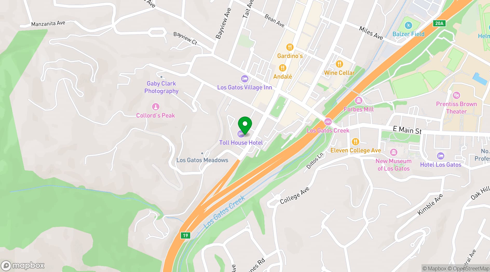 Map showing Toll House Hotel Los Gatos