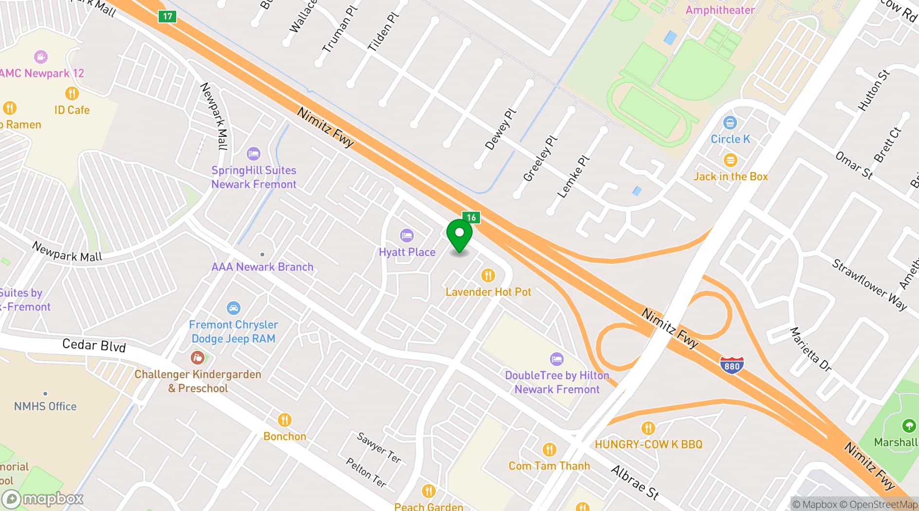 Map showing Chuck E. Cheese Newark