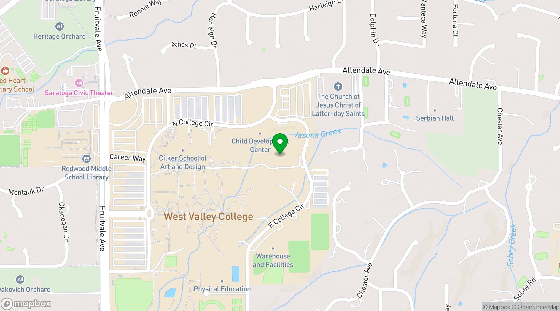 Map showing West Valley College Theater