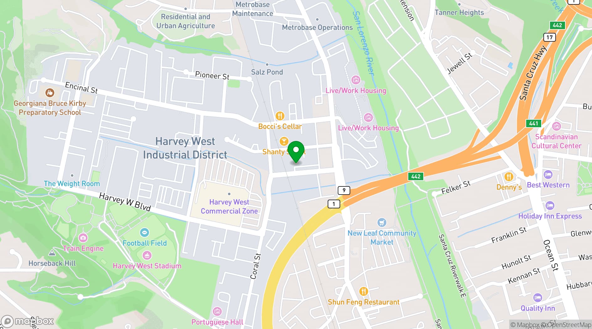 Map showing Santa Cruz Rehearsal Studios