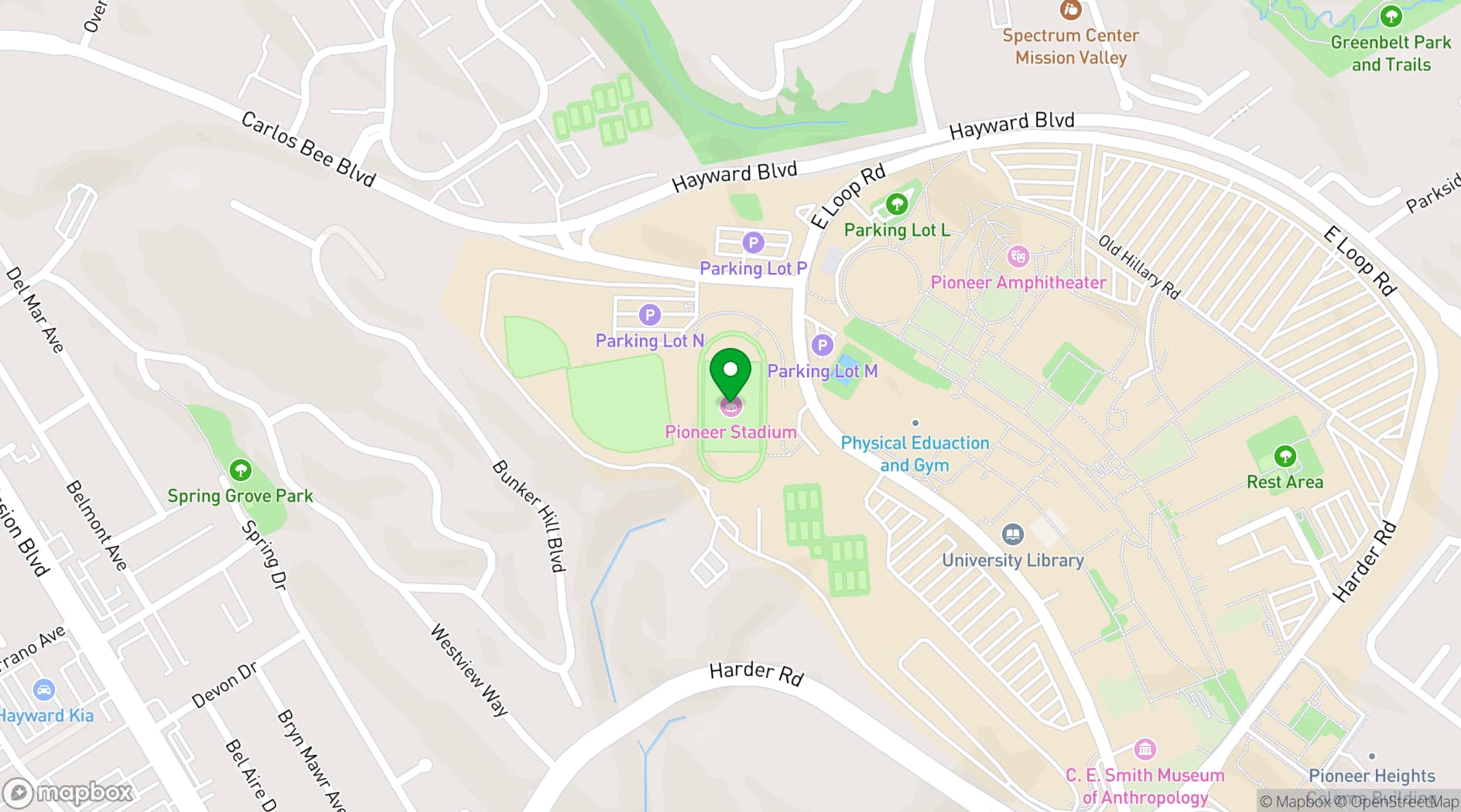 Map showing CSUEB Pioneer Stadium