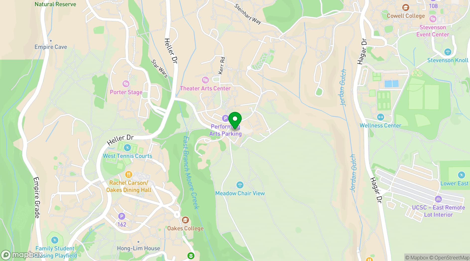 Map showing UCSC Recital Hall