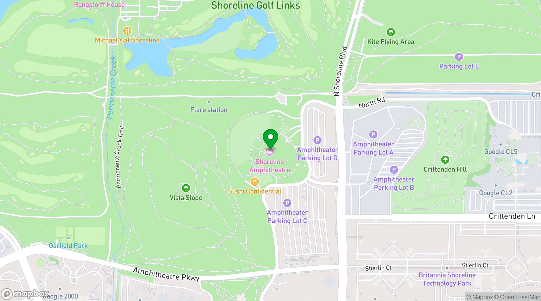 Map showing Shoreline Amphitheatre