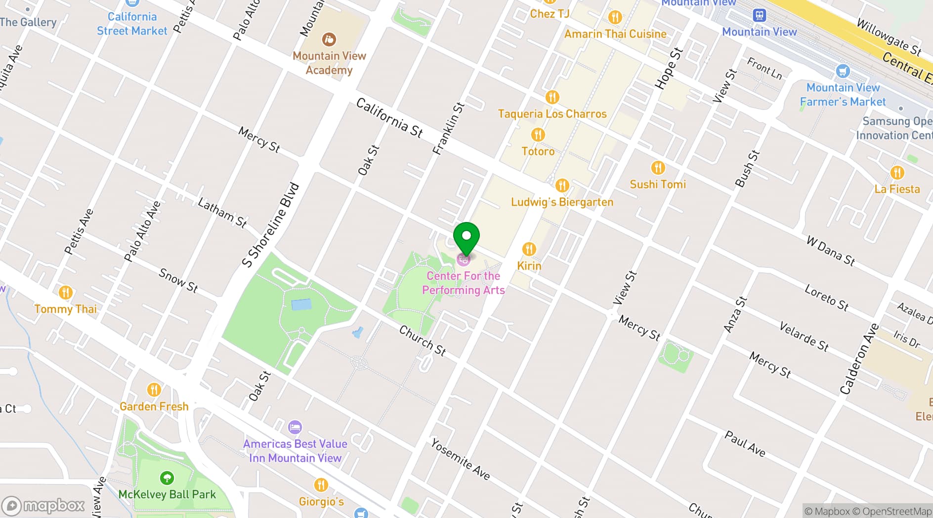 Map showing Mountain View Center for the Performing Arts