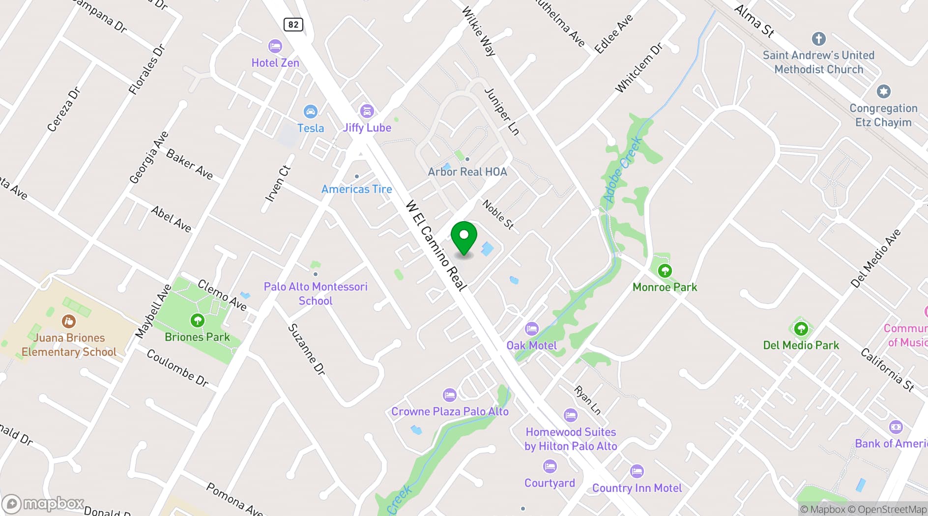 Map showing Palo Alto Event Center