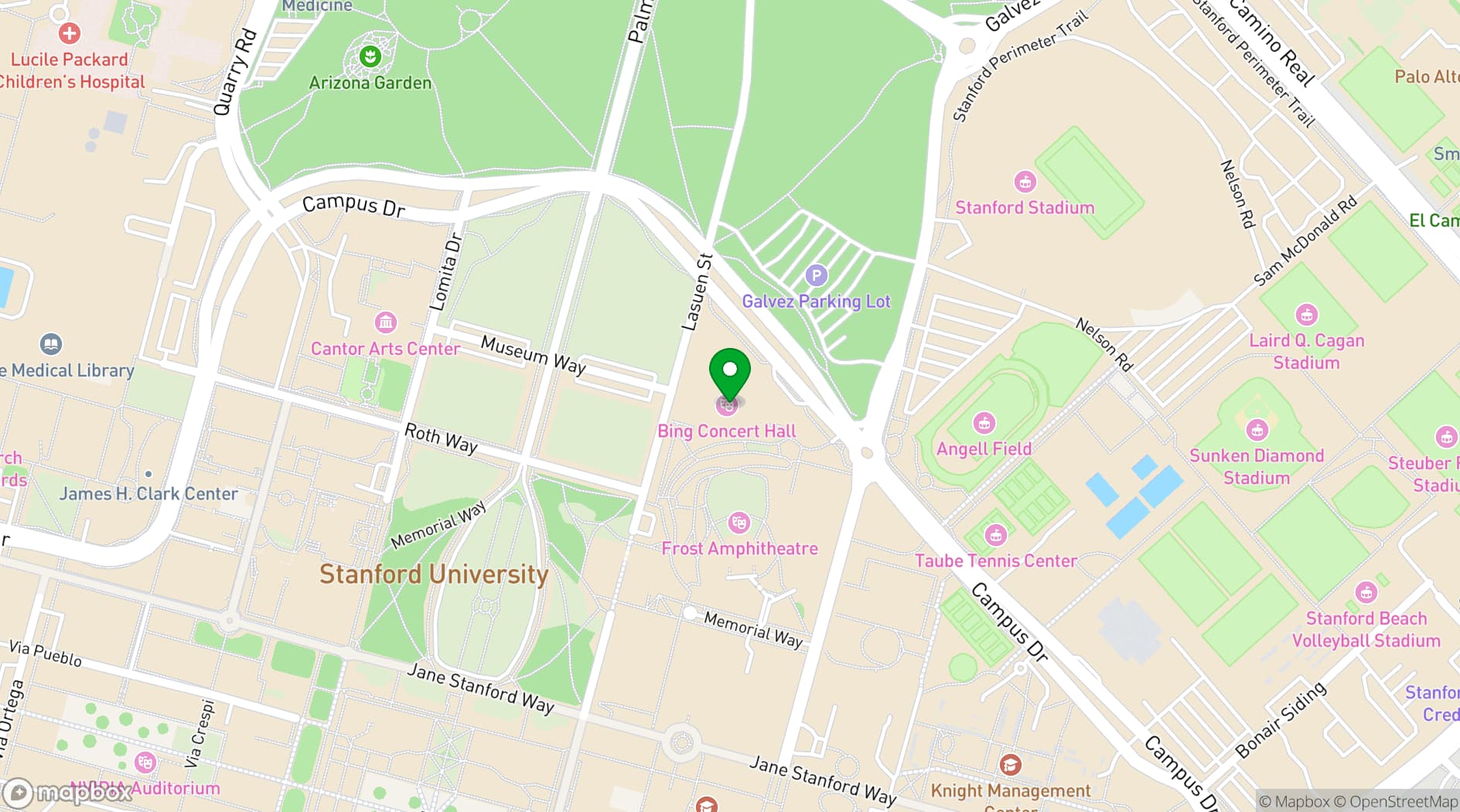 Map showing Stanford Live