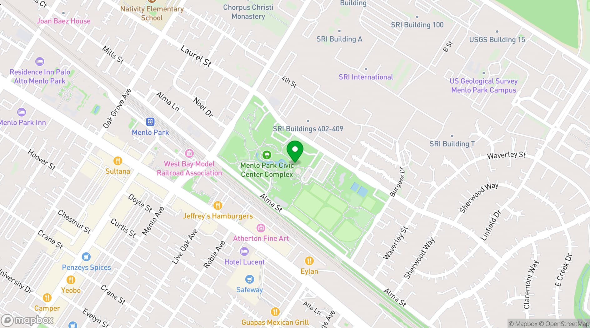 Map showing City of Menlo Park Meeting Rooms
