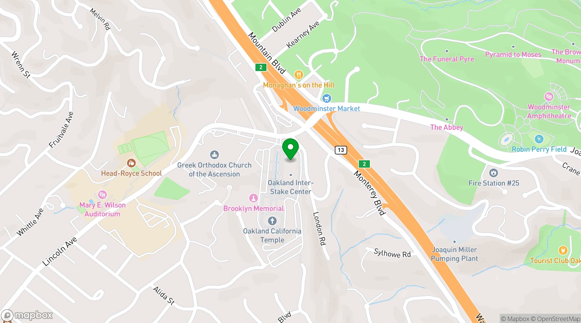 Map showing Oakland Temple Hill