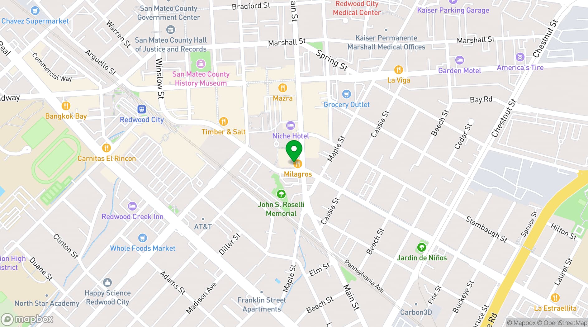 Map showing Milagros Latin Kitchen