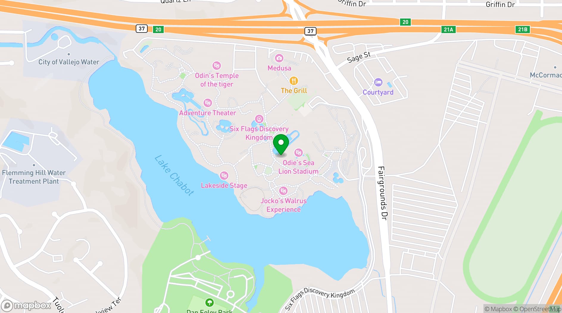 Map showing Six Flags Discovery Kingdom