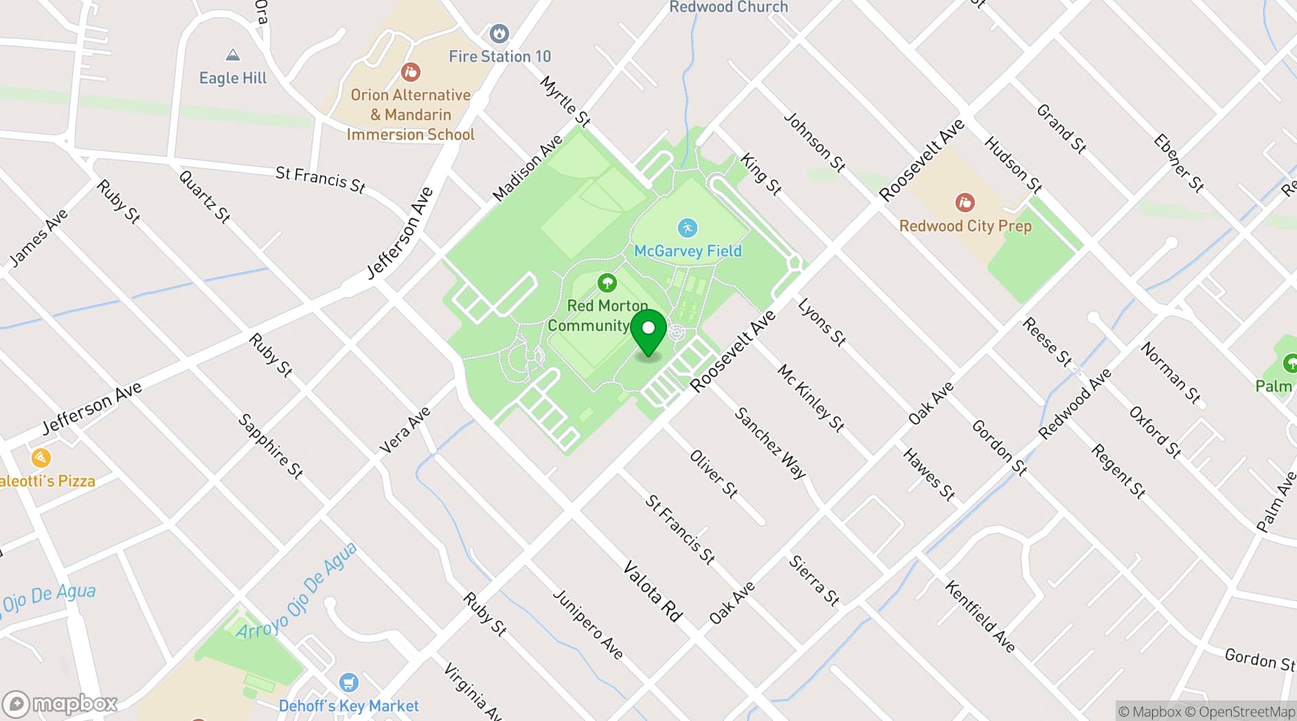 Map showing Redwood City Parks and Arts Foundation