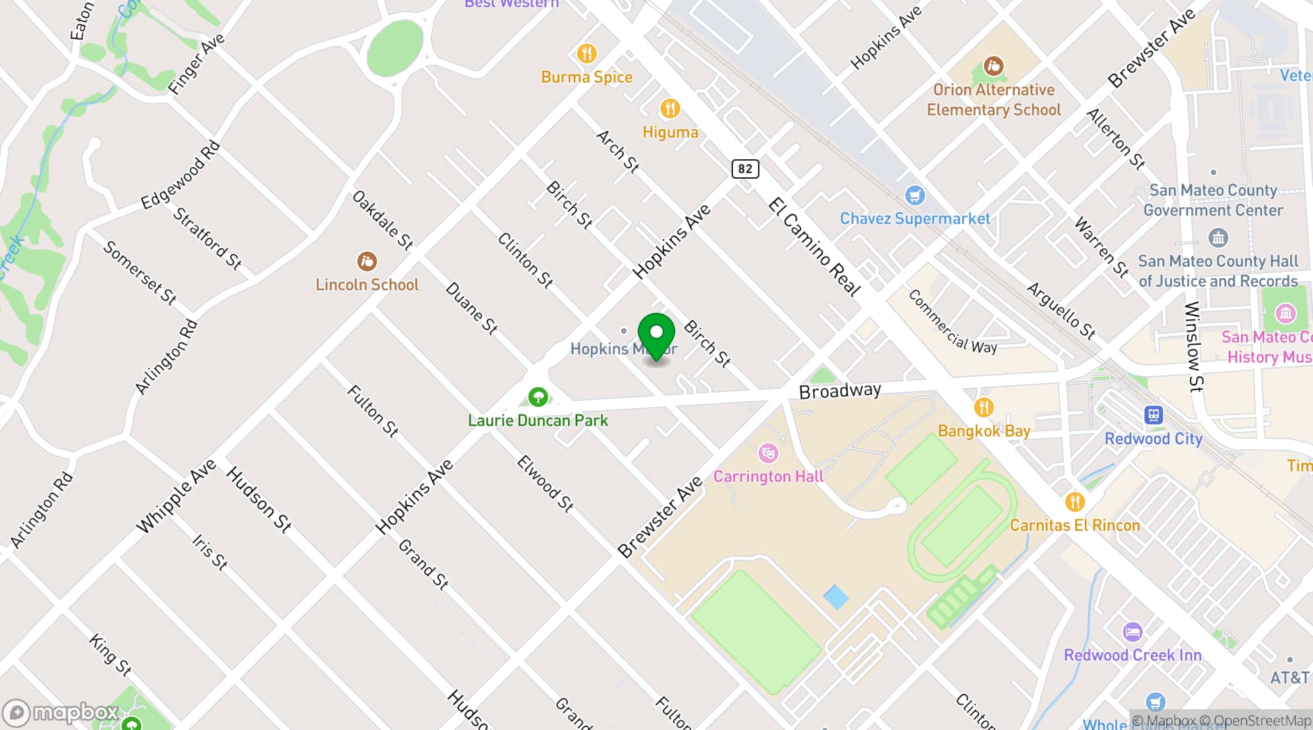 Map showing Redwood City Woman's Club
