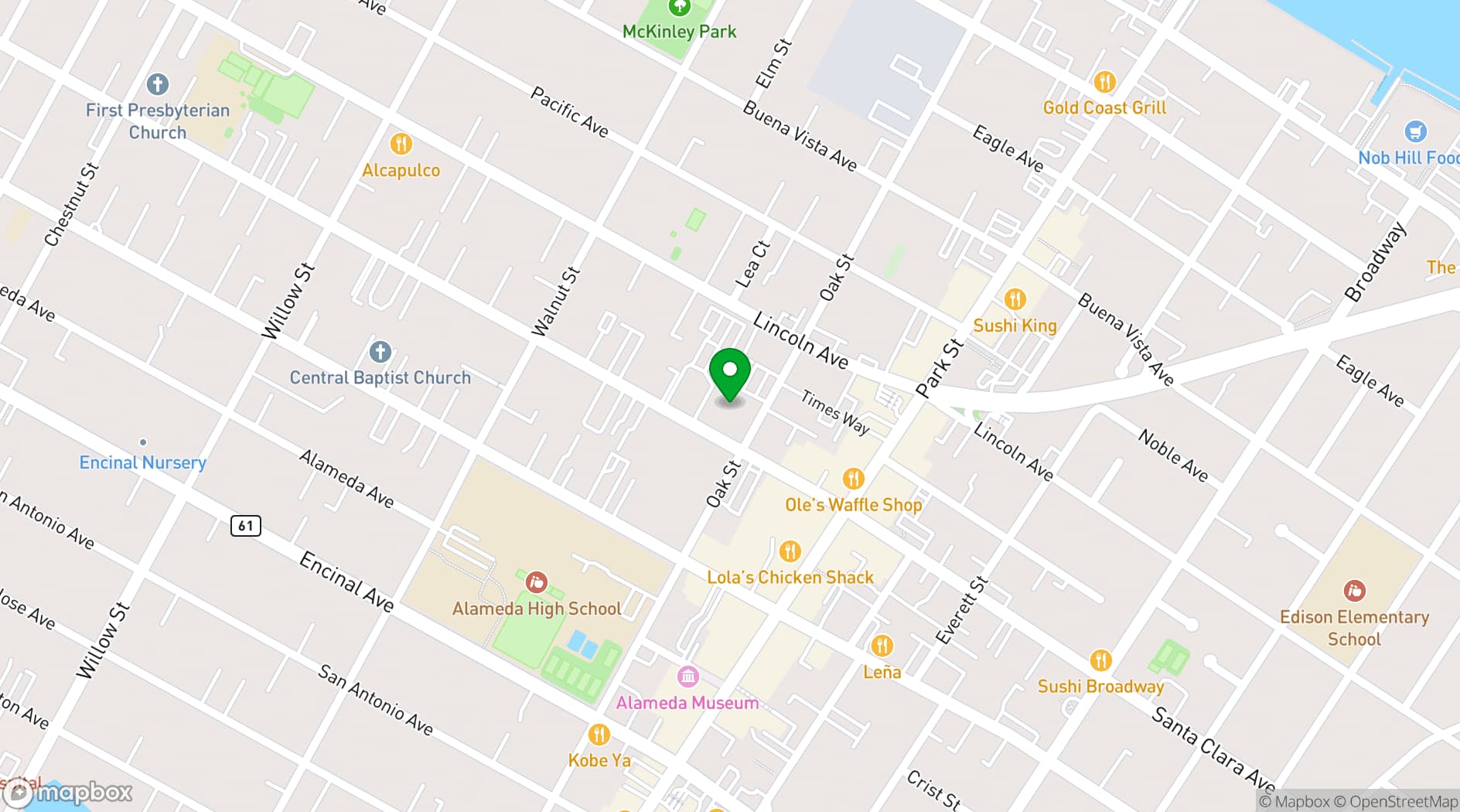 Map showing Alameda City Hall